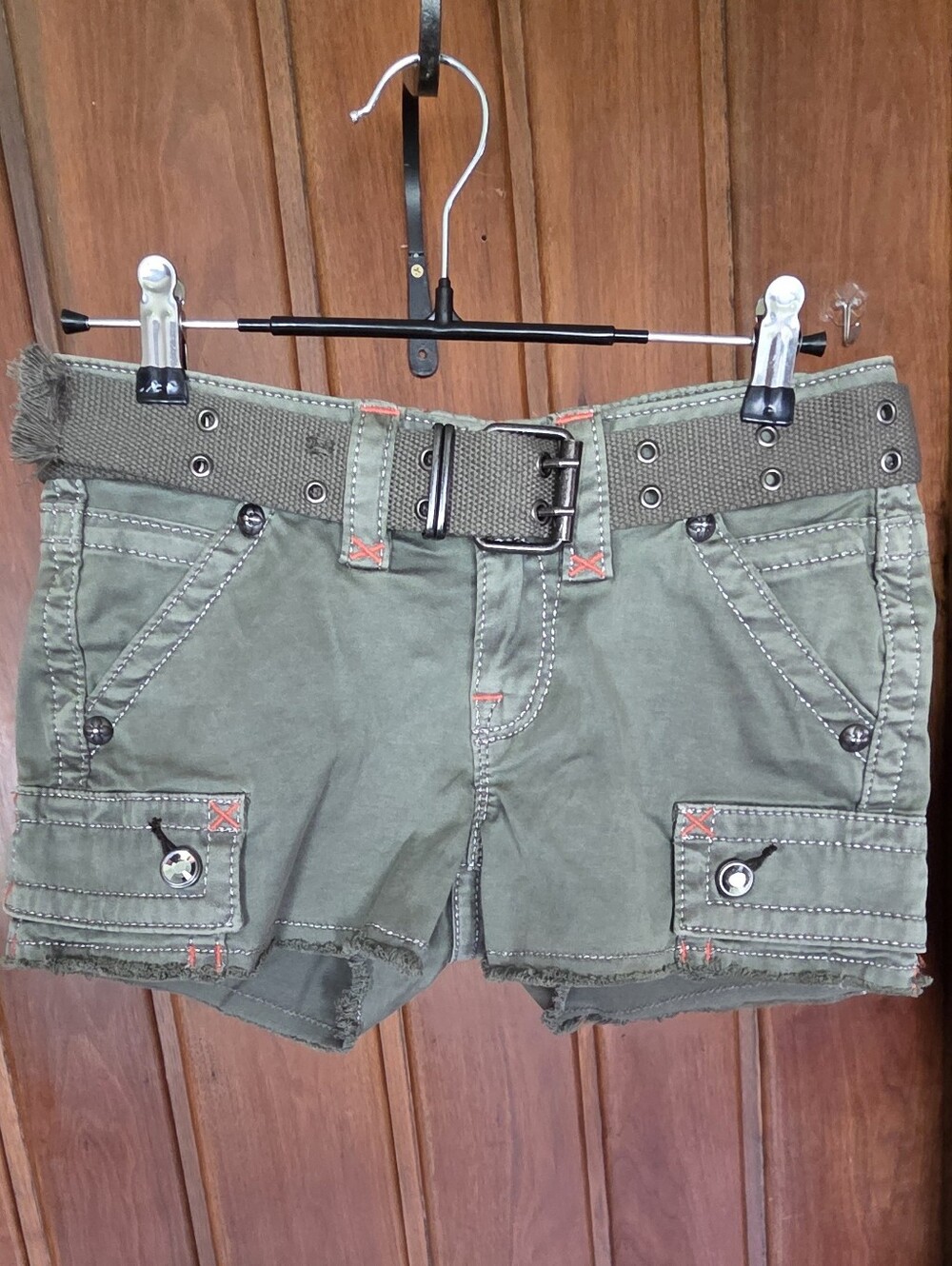 Rock Revival Size 25 Olive Utility Cargo Shorts with Woven Belt